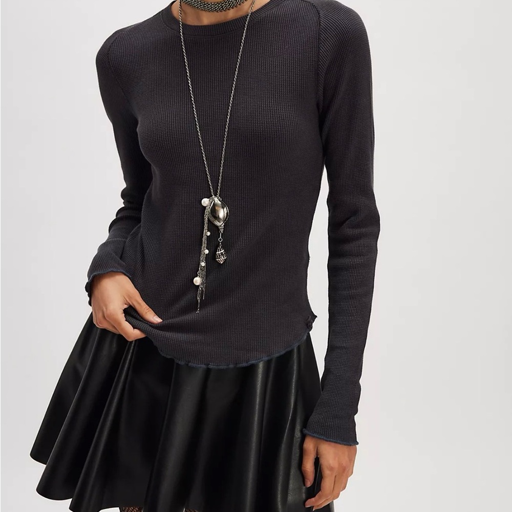 Free People We The Free Easy Does It Long Sleeve Tee - Black XS